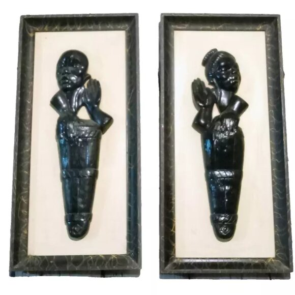 VTG MCM Flawed Wall Art Man Woman Silhouette Sculptures Framed - Picture 1 of 6